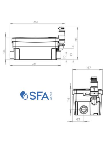 Motore e sistema SFA Pompa per Acque Chiare SFA Sanishower Plus