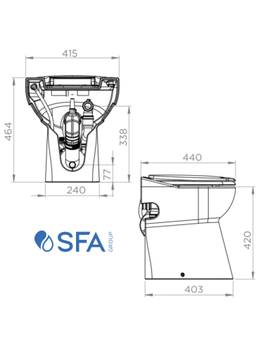 Dettaglio motore SFA WC con Trituratore Incorporato Sanicompact 43 Silence