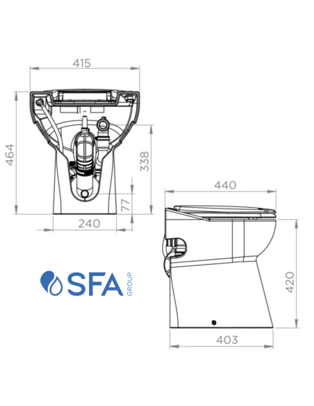 Dettaglio motore SFA WC con Trituratore Incorporato Sanicompact 43 Silence