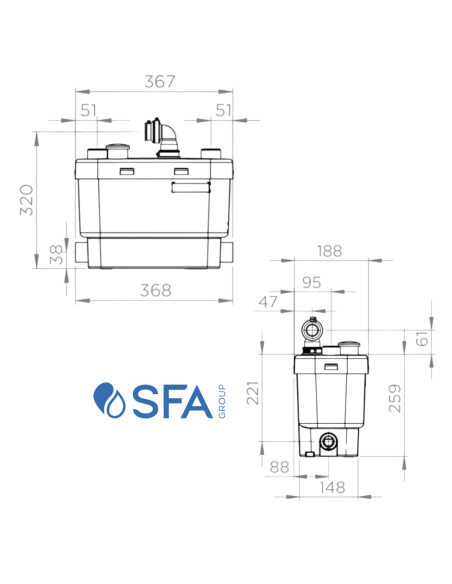 Dettaglio motore SFA Pompa per acque chiare Sanivite Plus New