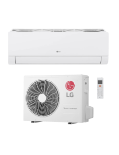 LG DUALCOOL Smart Libero Dual Inverter con unità interna, esterna e telecomando.