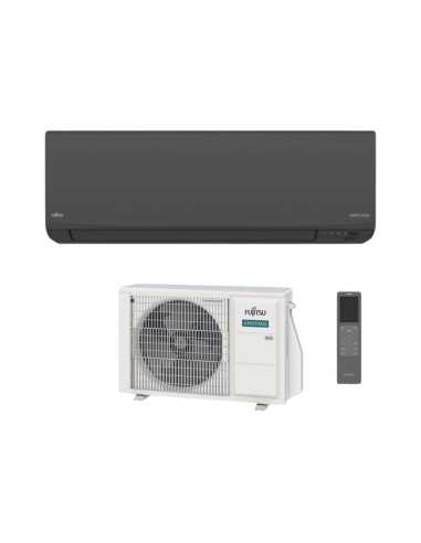 Fujitsu Condizionatore Fujitsu KJ Black R-32 Wi-Fi Integrato installato in un ambiente domestico moderno con design nero opaco.