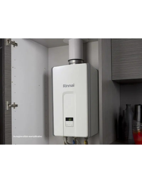 Rinnai Scaldabagno a Gas a Camera Stagna per Interno Infinity 28i a Gpl o Metano LowNox Classe A con Kit Scarico Fumi