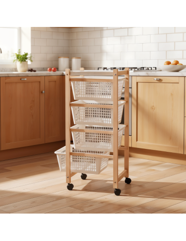 Carrello Cucina in Legno di Faggio Naturale ambientata