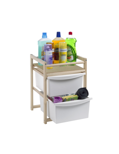 Carrello Cucina in Legno di Faggio Naturale con Due Cassetti e un ripiano