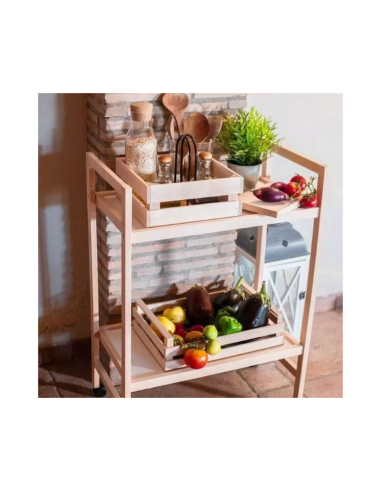 Carrello cucina legno faggio con 2 ripiani naturale ambientata