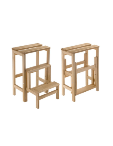 Sgabello pieghevole legno faggio 3 gradini con ribalta