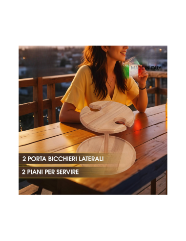 Alzatina legno con due porta bicchieri dettaglio