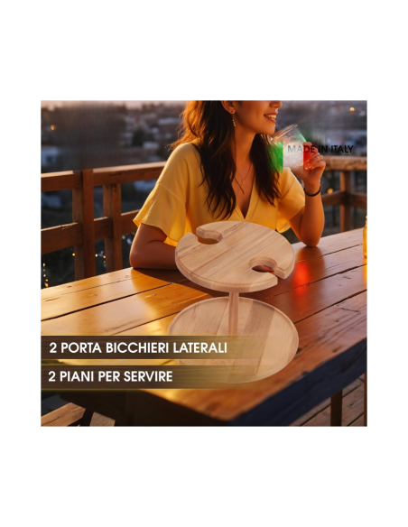 Alzatina legno con due porta bicchieri dettaglio