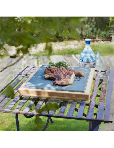 Pietra lavica con supporto in legno di faggio