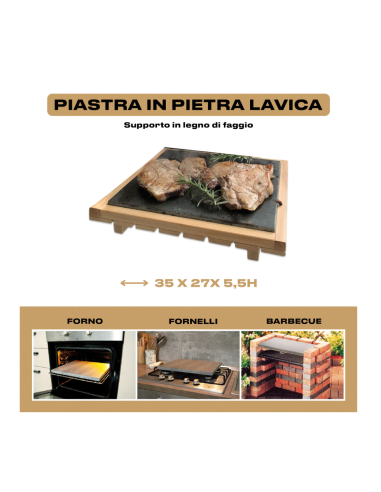 Pietra lavica con supporto in legno di faggio