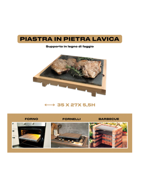 Pietra lavica con supporto in legno di faggio
