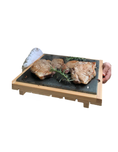 Pietra lavica con supporto in legno di faggio