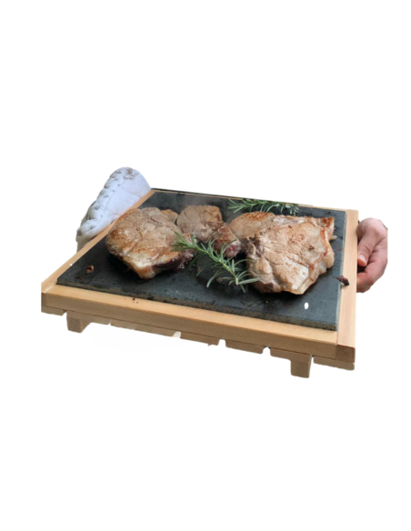 Pietra lavica con supporto in legno di faggio