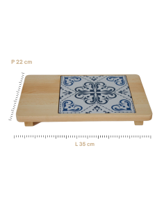 tagliere con ceramica decorata in legno
